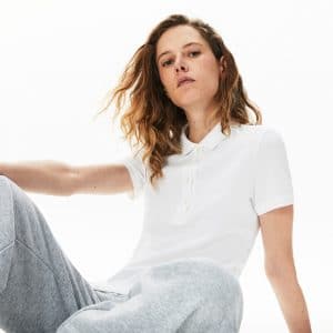 Lacoste-polo dames stretch van katoenpiqué wit