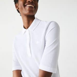 Lacoste Klassieke damespolo van soepel vallend katoen white mouw tot elleboog