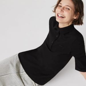 Lacoste Klassieke damespolo van soepel vallend katoen zwart (mouw tot elleboog)