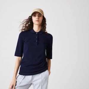 Lacoste Klassieke damespolo van soepel vallend katoen Navy mouw tot elleboog
