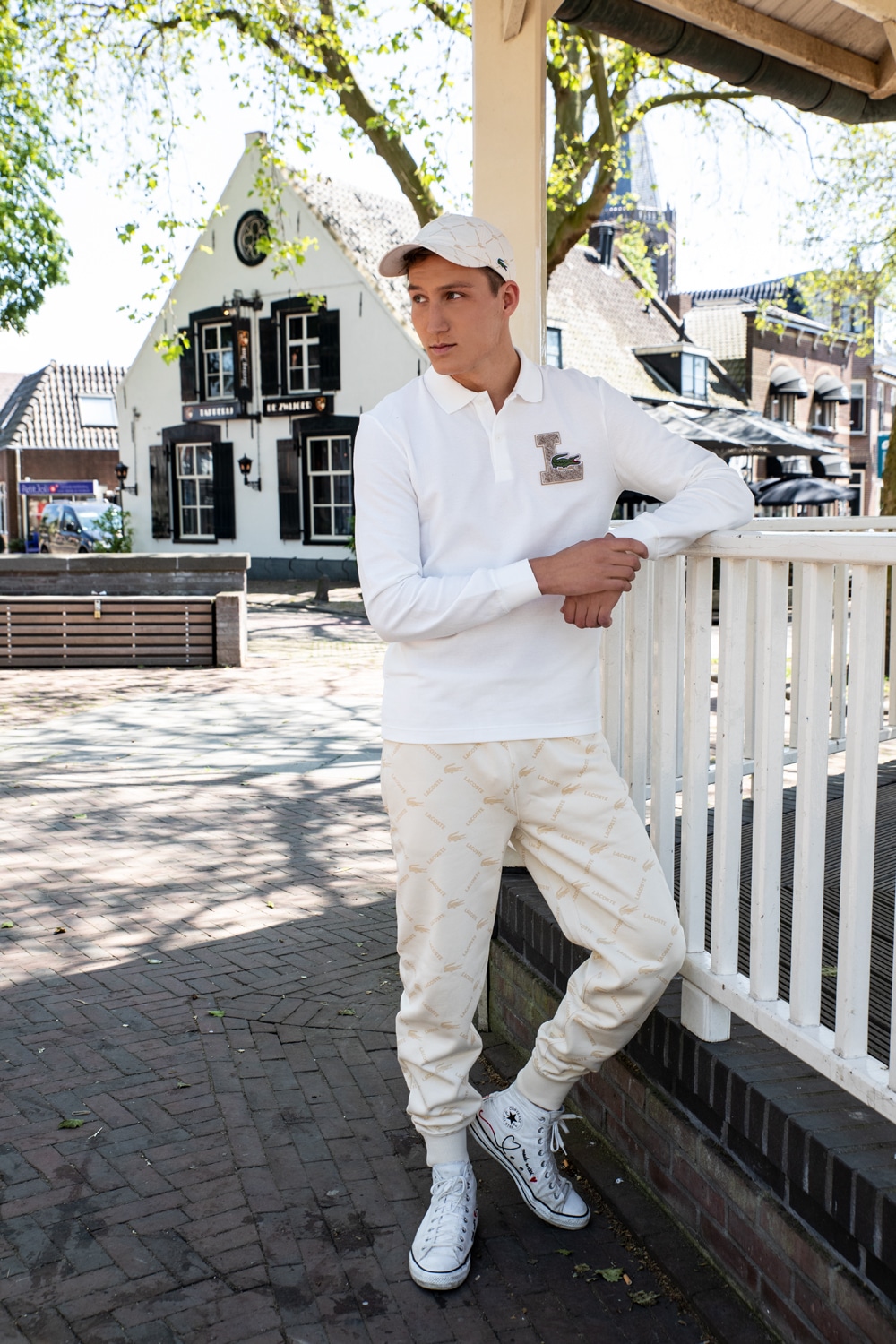 tweede steak pantoffel Lacoste Polo met lange mouwen off white met speciaal logo - It Rains Fashion