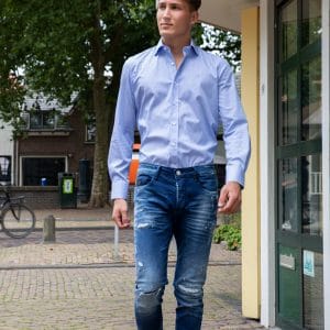 Manchetti overhemd blauw wit streep