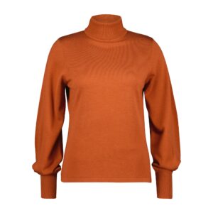 Red Button Sweet roll neck puff sleeve burnt orange