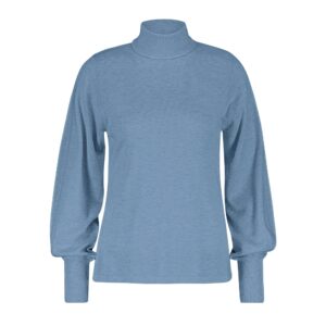 Red Button Sweet roll neck puff sleeve ice blue