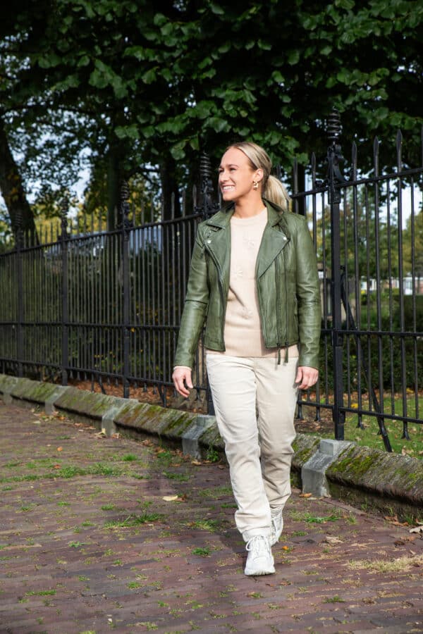 Donvicini leren biker jasje Bella groen