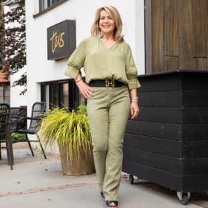 IBANA NEW ORGANDI SUEDE PANTALON MOSS GREEN