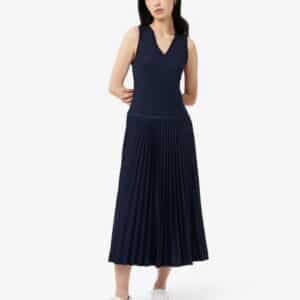 Lacoste Lange Mouwloze Plooi-jurk navy