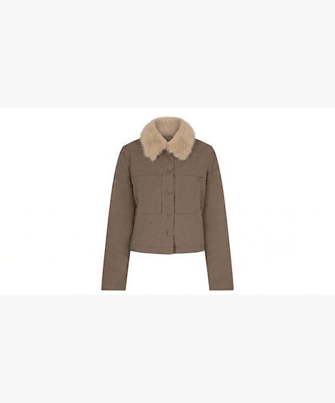 Red Button Jacket & Fur Collar truffle
